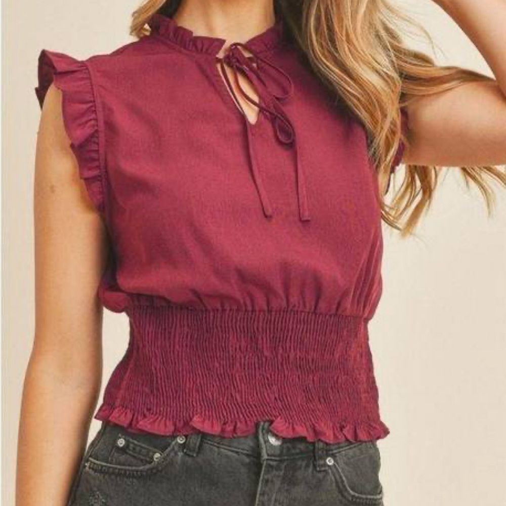 Red ruffle trim smocked top size medium